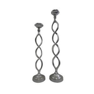 Vintage Silver Cast Metal Twisted Helix Candle Holders, set of 2, 30" Ta…